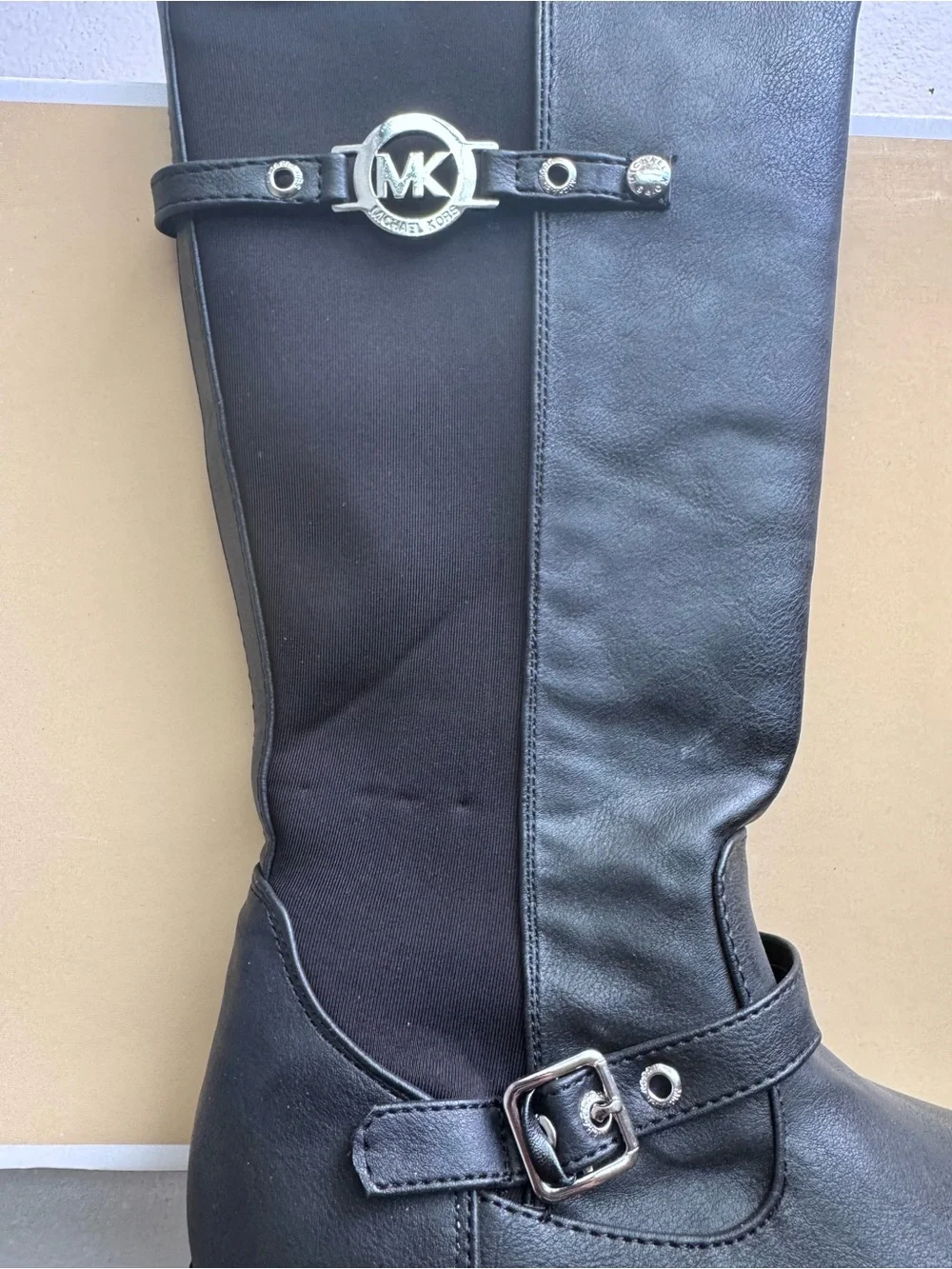 Michael Kors Black Over-the-Knee Riding Boots with Logo Strap